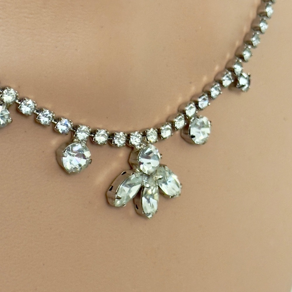 Vintage Silver Crystal Rhinestone Choker Necklace
